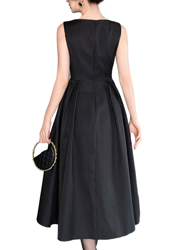 Timeless & Elegant Sleeveless A-Line Pleated Black Summer Dresses - B4-DRESS-B340