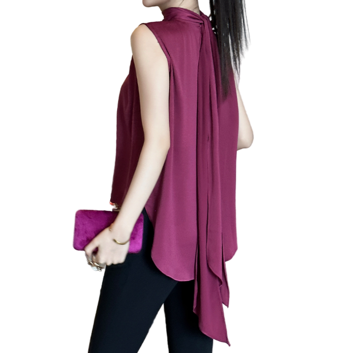 Timeless & Elegant Sleeveless Wrap-Tie Neck Blouses - B4-TOP-B13