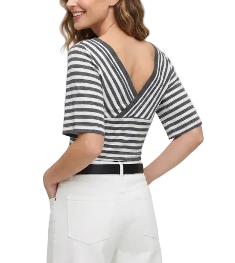 Timeless & Elegant Stripped V-neck Short Sleeve Tops for Women - BP-B20 -TOP-212