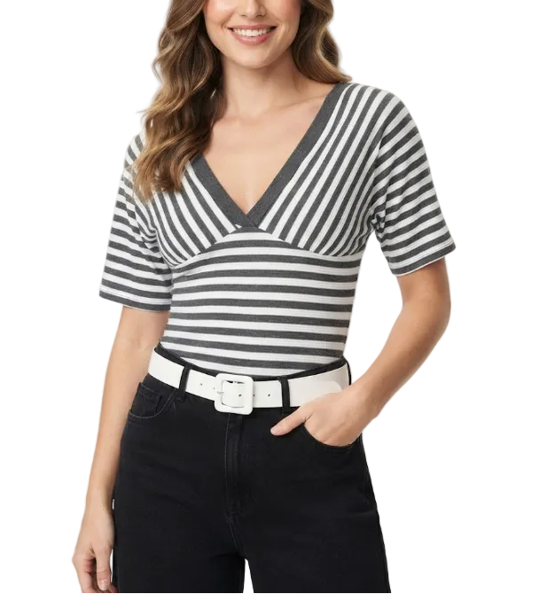 Timeless & Elegant Stripped V-neck Short Sleeve Tops for Women - BP-B20 -TOP-212