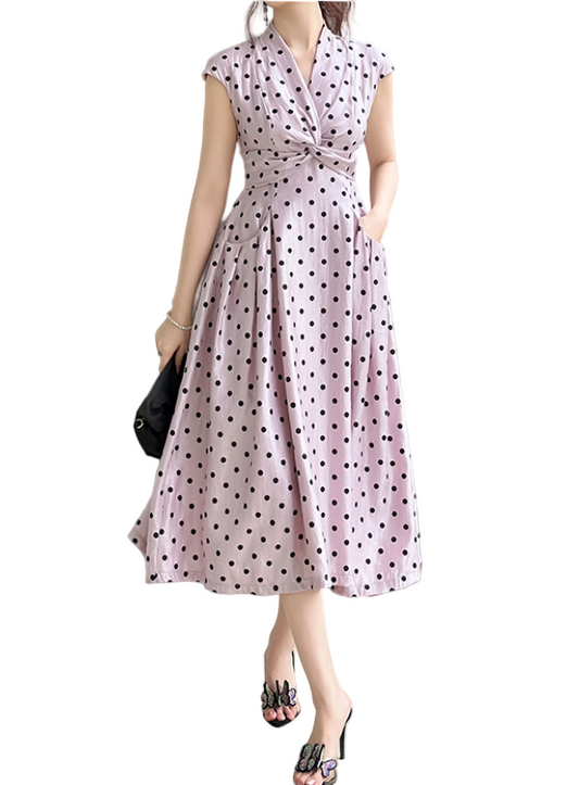 Timeless & Elegant Twist Front V - Neck  Cap Sleeves with Pockets Dress for Women - B4-DRESS-B335