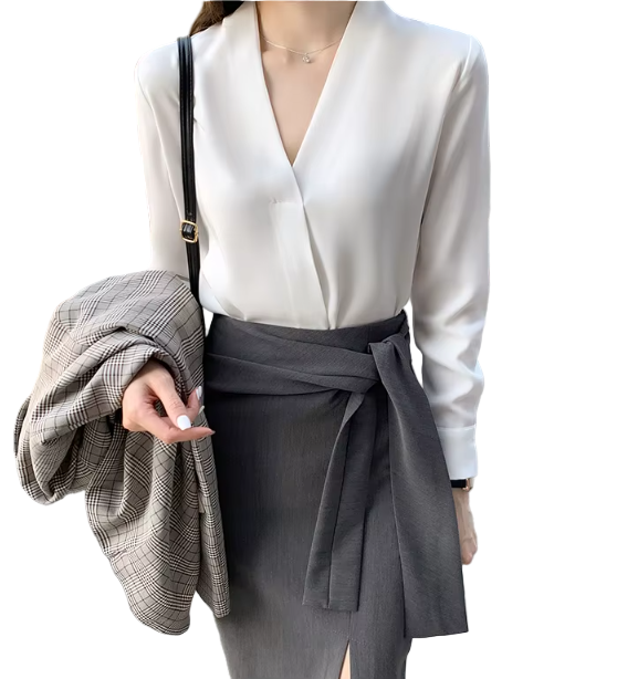 Timeless & Elegant V-Neck Pullover Chiffon Blouses for Women  - B13-TOP-339