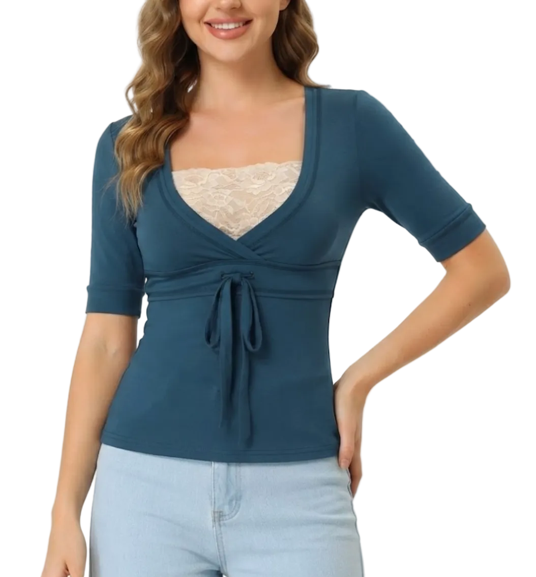 Timeless & Elegant V-neck Short Sleeve Slim-Fit Tops for Women - BP-B20 -TOP-143