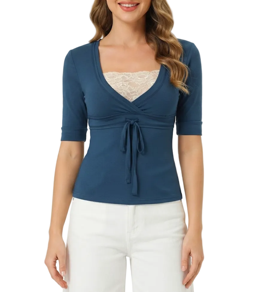 Timeless & Elegant V-neck Short Sleeve Slim-Fit Tops for Women - BP-B20 -TOP-143