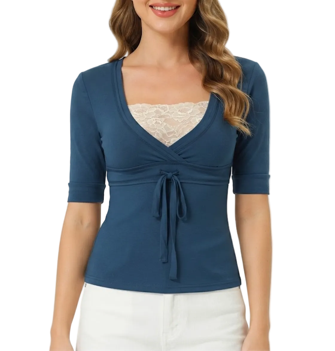 Timeless & Elegant V-neck Short Sleeve Slim-Fit Tops for Women - BP-B20 -TOP-143