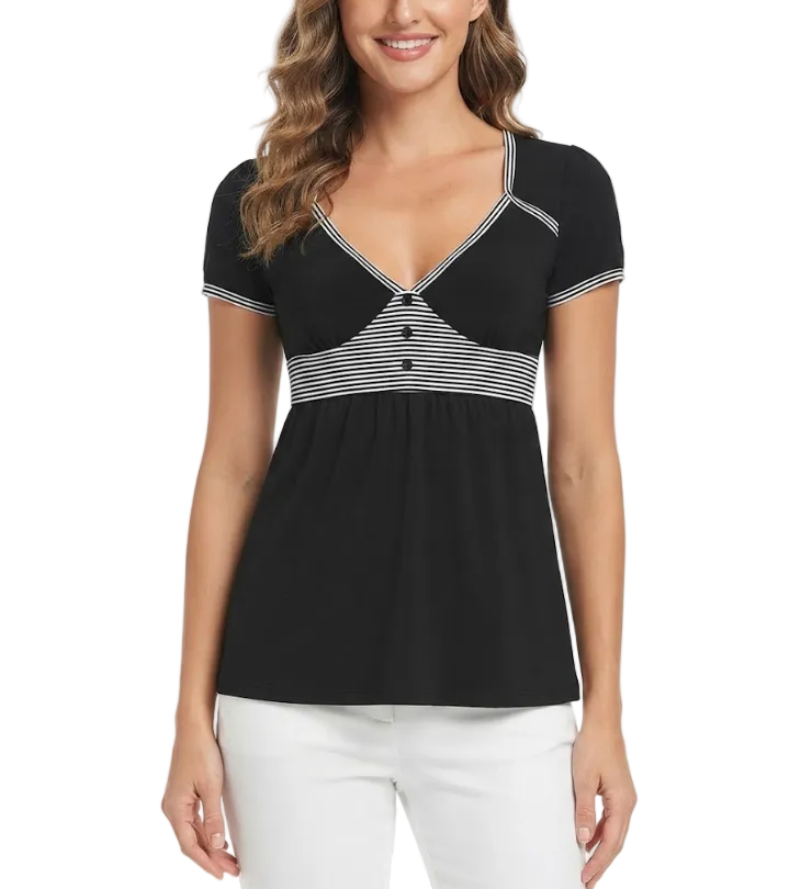 Timeless & Elegant V-neck Short Sleeve Slim-Waist Tops for Women - BP-B20 -TOP-148
