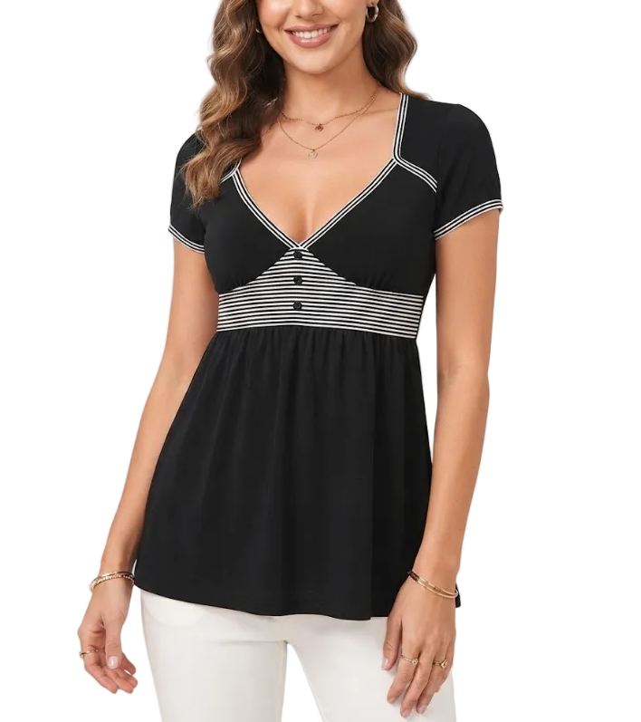 Timeless & Elegant V-neck Short Sleeve Slim-Waist Tops for Women - BP-B20 -TOP-148
