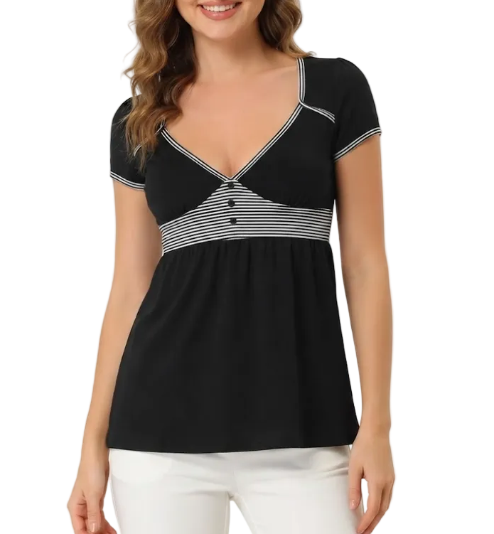 Timeless & Elegant V-neck Short Sleeve Slim-Waist Tops for Women - BP-B20 -TOP-148