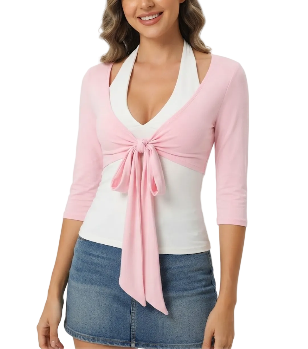 Timeless & Elegant  Halter V neck 2pcs Blouses for Women - BP-B20 -TOP-23