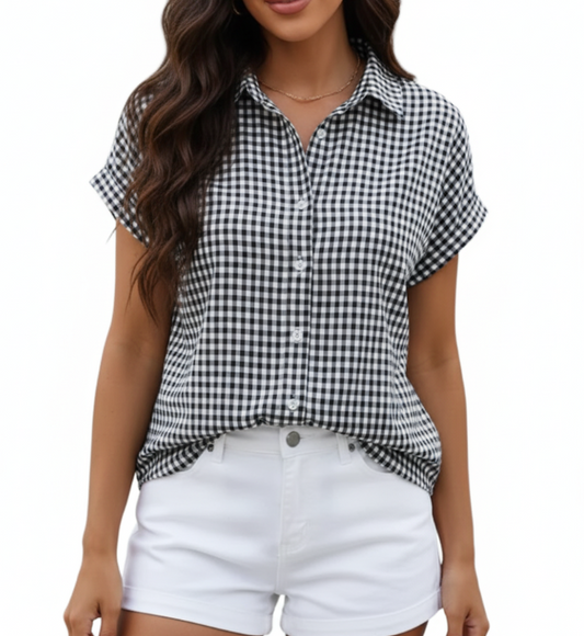 Trendy Checkered Collar Shirt for Women TOP-B1-BL-232