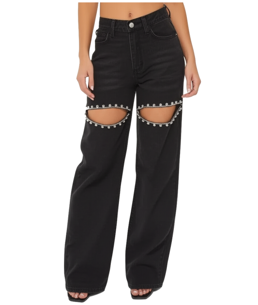 Trendy & Versatile Stud Bead Embroidered Straight Women's Jeans -B6-JP-606