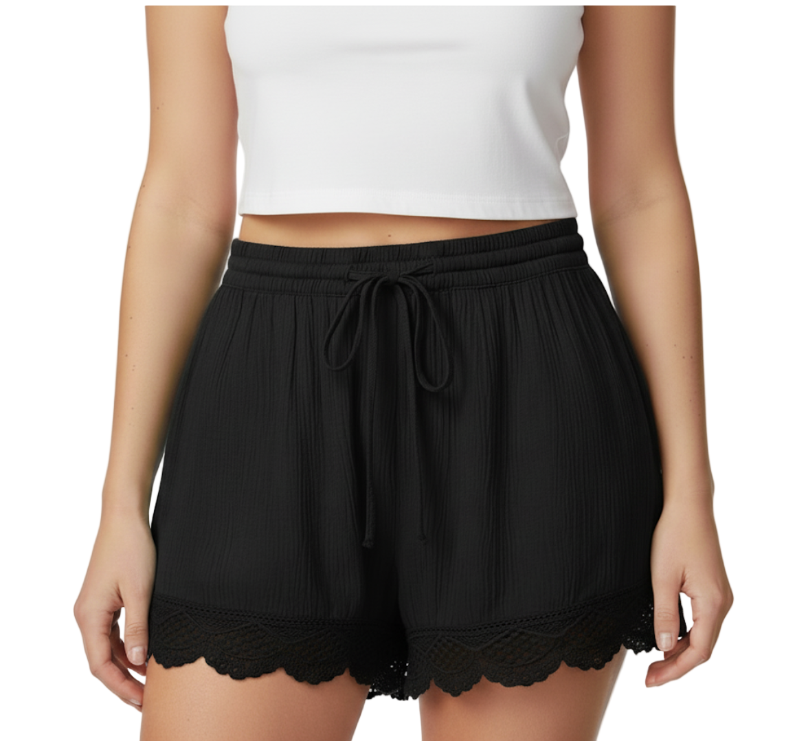 Trendy & Comfy High Waist Lace Bottom Women's Shorts - B1-SH-19
