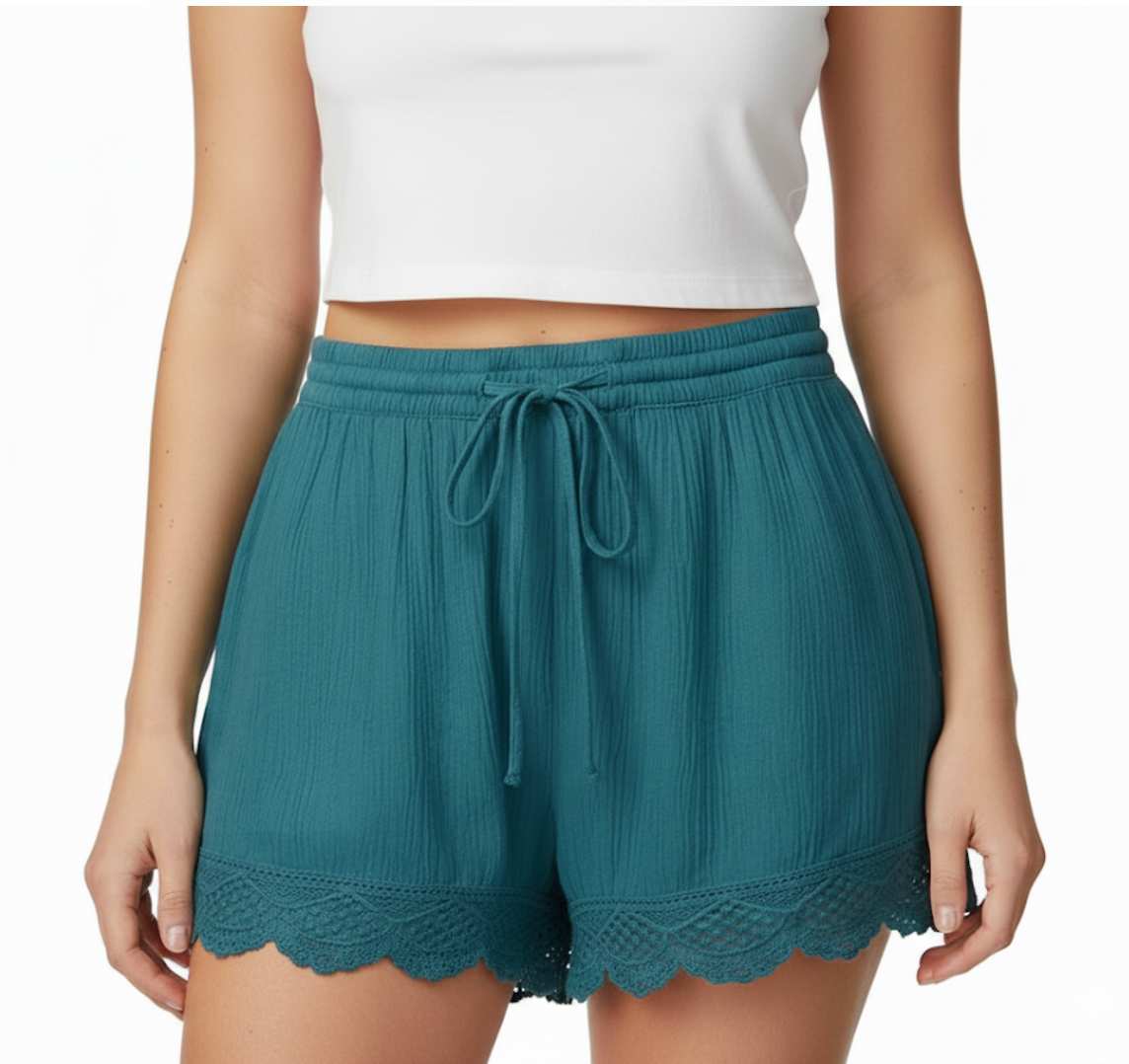 Trendy & Comfy High Waist Lace Bottom Women's Shorts - B1-SH-19