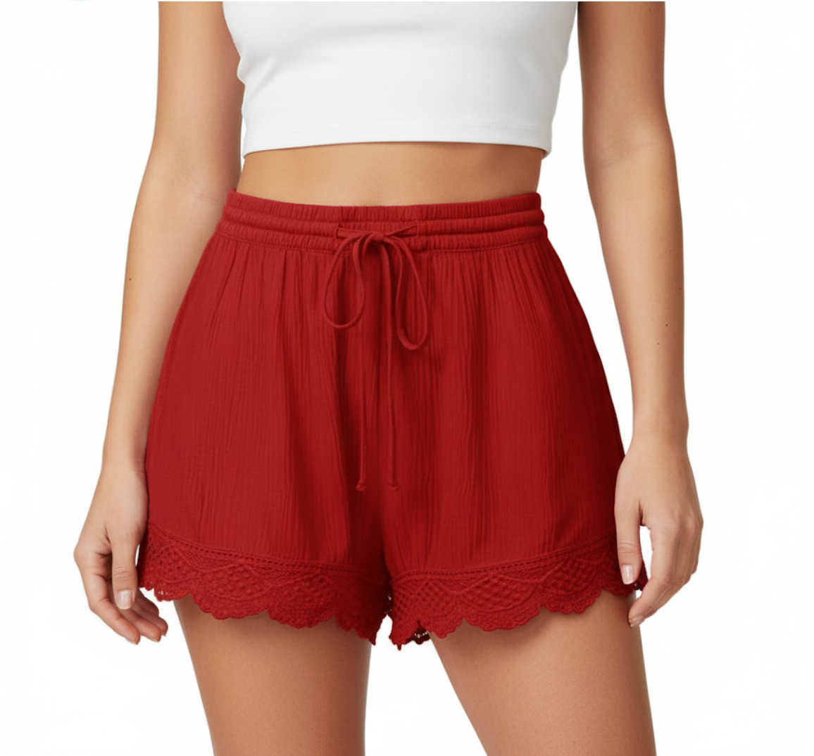 Trendy & Comfy High Waist Lace Bottom Women's Shorts - B1-SH-19