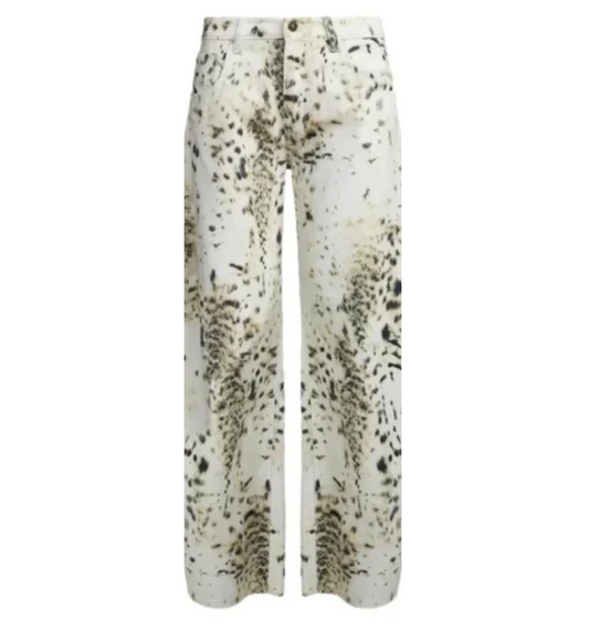 Trendy & Elegant Washed Leopard Print Women's White Jeans - B6-JP-634