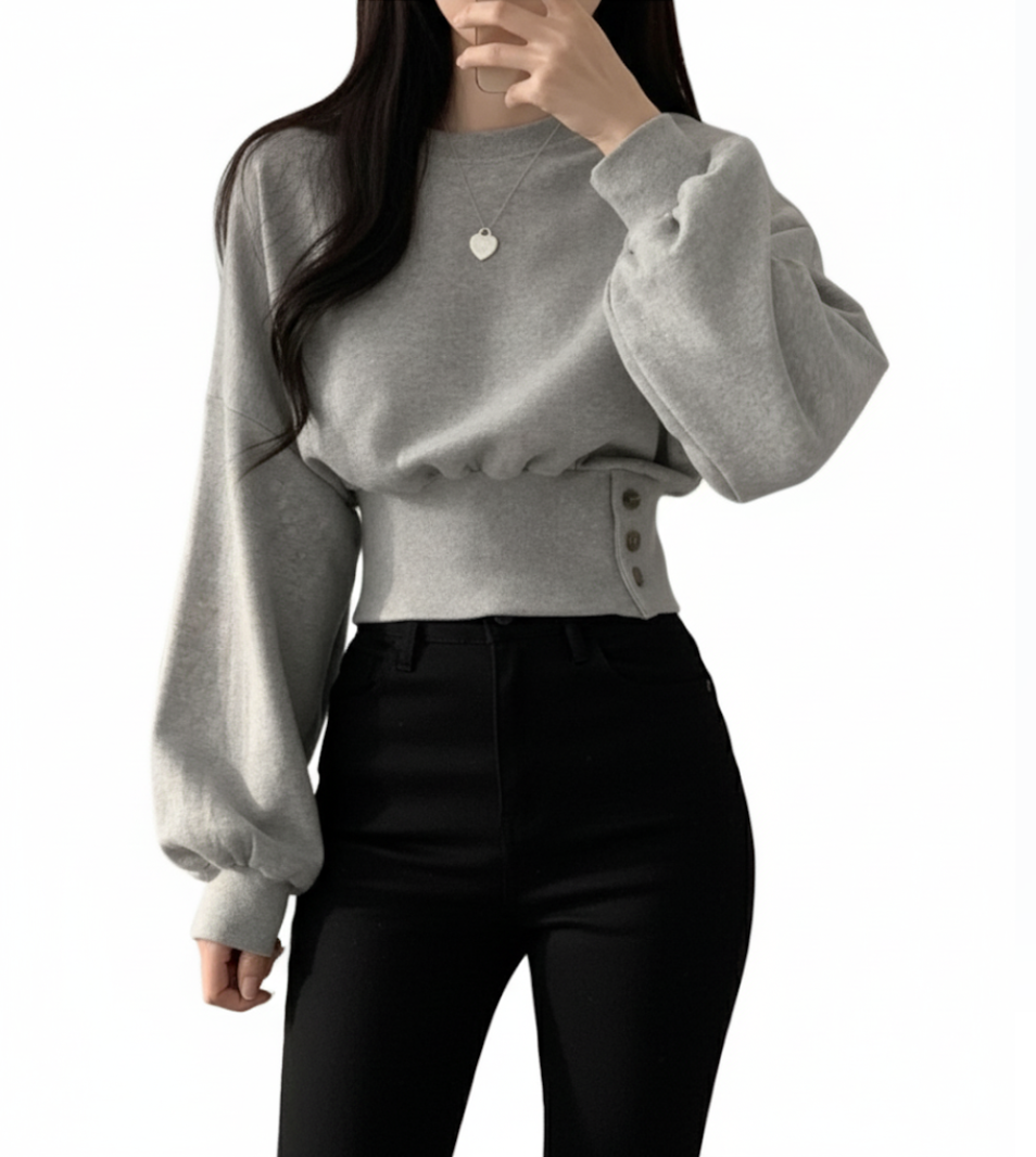 Trendy Round Neck Slim Waist Long Sleeve Pullover Women's Top -B6-TOP-B684