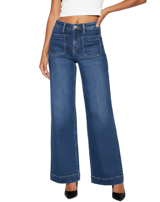 Trendy High Waist Straight Leg Front Pockets Elegant Jeans for Women - B1-JP-100A