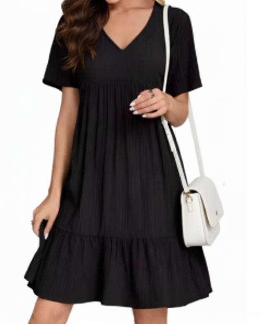Trendy Summer Short Sleeve V-neck Short DRESS-B52