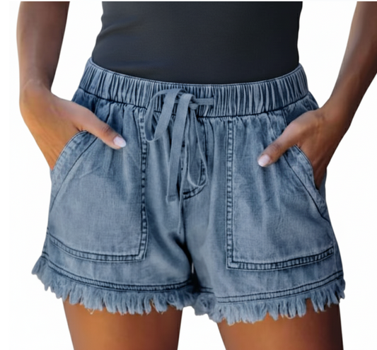 Trendy & Comfy Elastic Waist with  Drawstring Shorts for Women- B1-SH-08