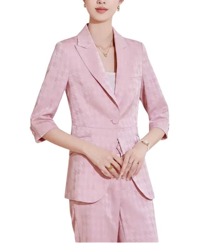 Trendy & Comfy Women's  Luxurious Houndstooth Print Acetic Acid Satin Versatile Suit - B15-SUIT-02