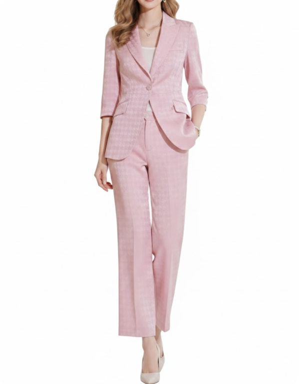 Trendy & Comfy Women's  Luxurious Houndstooth Print Acetic Acid Satin Versatile Suit - B15-SUIT-02