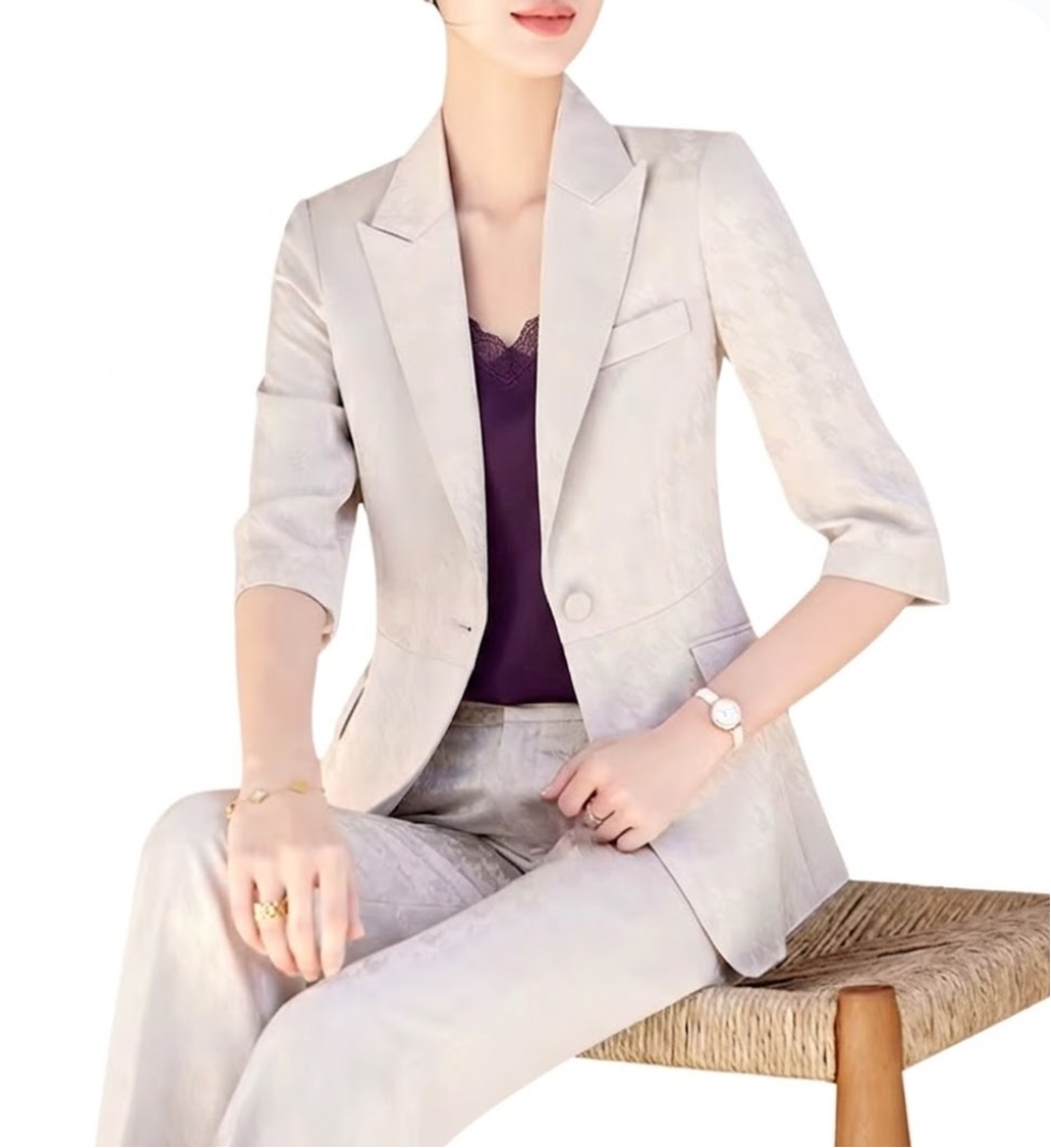 Trendy & Comfy Women's  Luxurious Houndstooth Print Acetic Acid Satin Versatile Suit - B15-SUIT-02