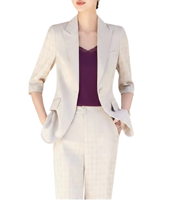 Trendy & Comfy Women's  Luxurious Houndstooth Print Acetic Acid Satin Versatile Suit - B15-SUIT-02