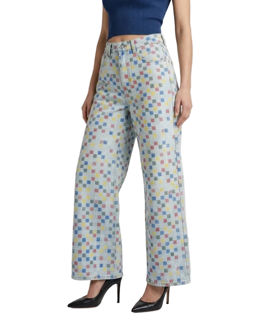 Trendy & Elegant Checker High Waist Straight Leg  Jeans for Women - B6-JP-673