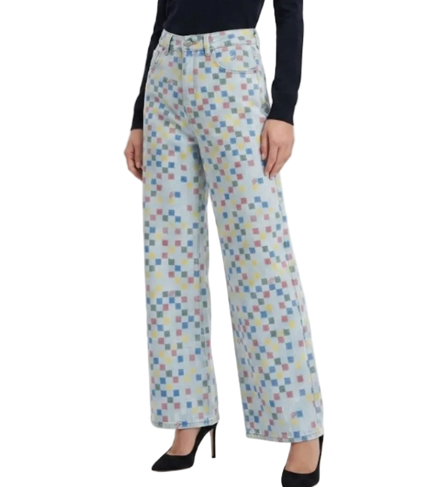 Trendy & Elegant Checker High Waist Straight Leg  Jeans for Women - B6-JP-673