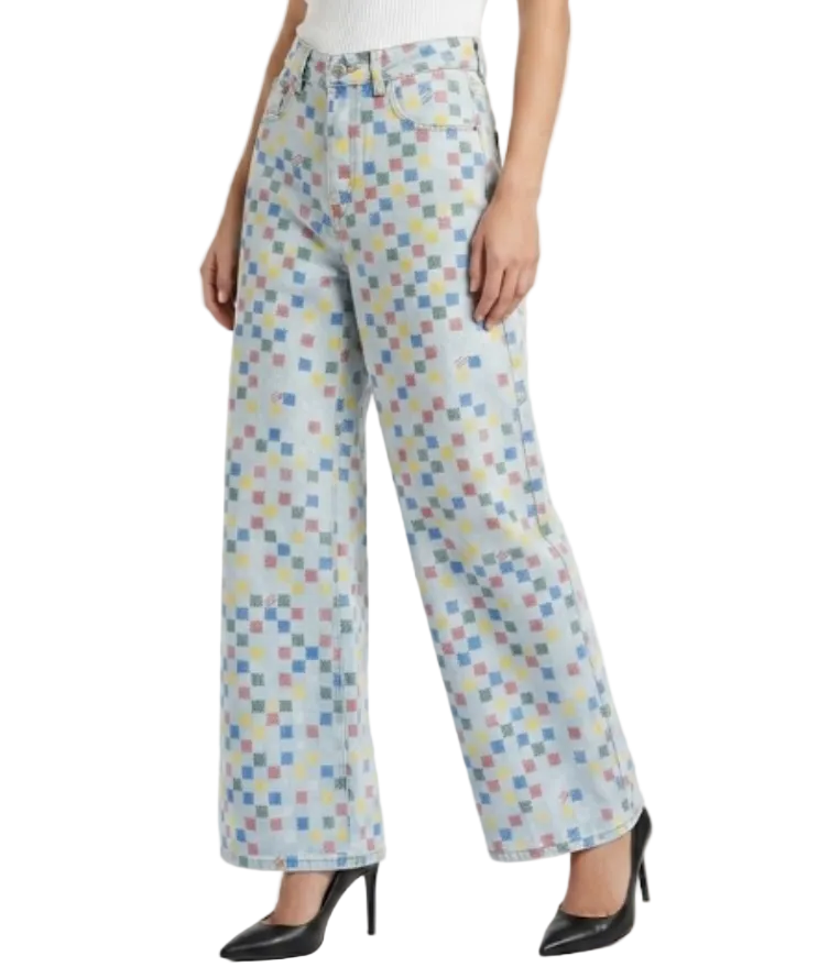 Trendy & Elegant Checker High Waist Straight Leg  Jeans for Women - B6-JP-673