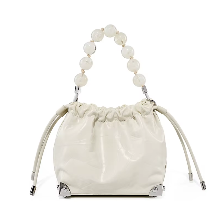 Trendy & Elegant Genuine Leather Designer Luxury Beaded Handle Handbags Shoulder Bag - B10-BAG-56