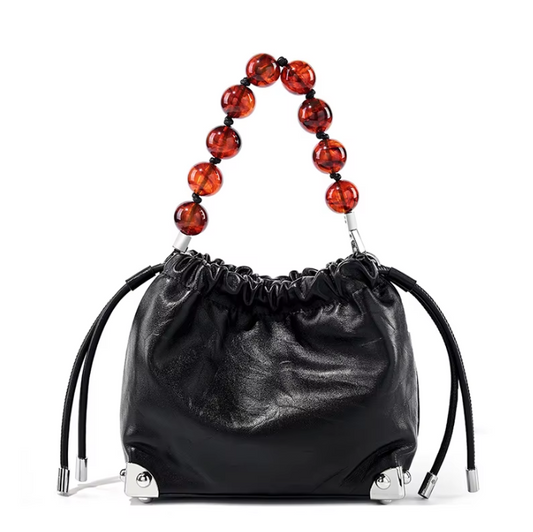 Trendy & Elegant Genuine Leather Designer Luxury Beaded Handle Handbags Shoulder Bag - B10-BAG-56