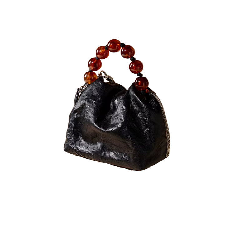 Trendy & Elegant Genuine Leather Designer Luxury Beaded Handle Handbags Shoulder Bag - B10-BAG-58