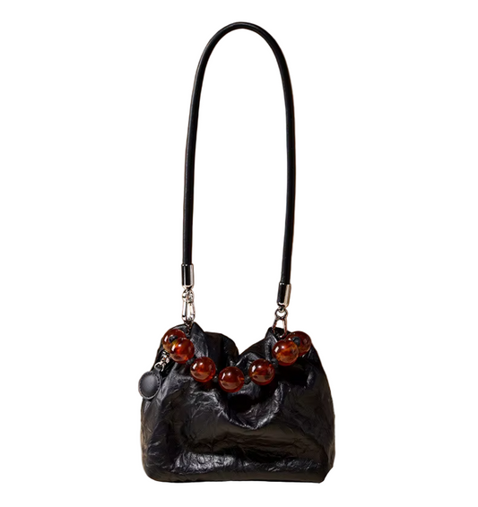 Trendy & Elegant Genuine Leather Designer Luxury Beaded Handle Handbags Shoulder Bag - B10-BAG-58