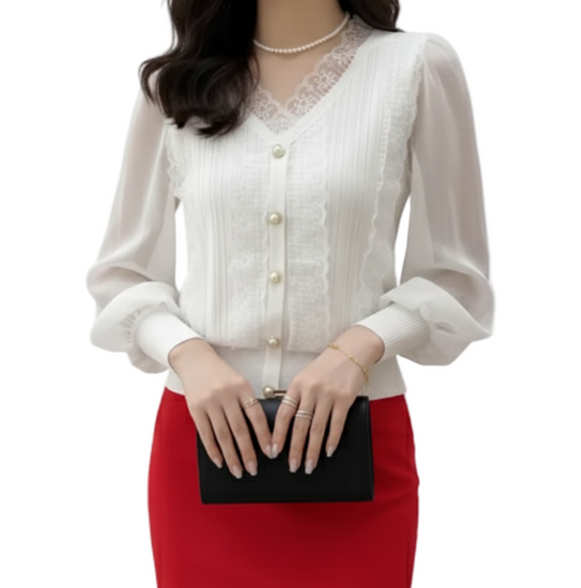 Trendy & Elegant Laced V-neck Shirt TOP-B1-BL-268