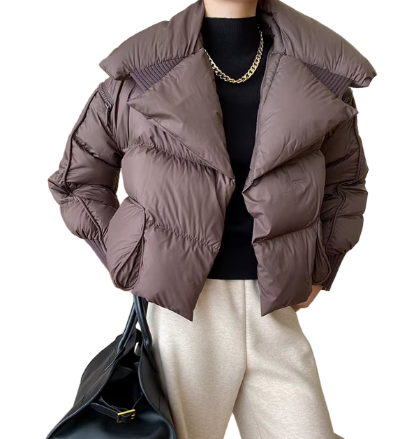Timeless & Elegant Lightweight 90% White Duck Down Quilted Lapel Collar Warm Parka Jacket for Women - B12-JKT-45