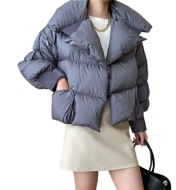 Timeless & Elegant Lightweight 90% White Duck Down Quilted Lapel Collar Warm Parka Jacket for Women - B12-JKT-45