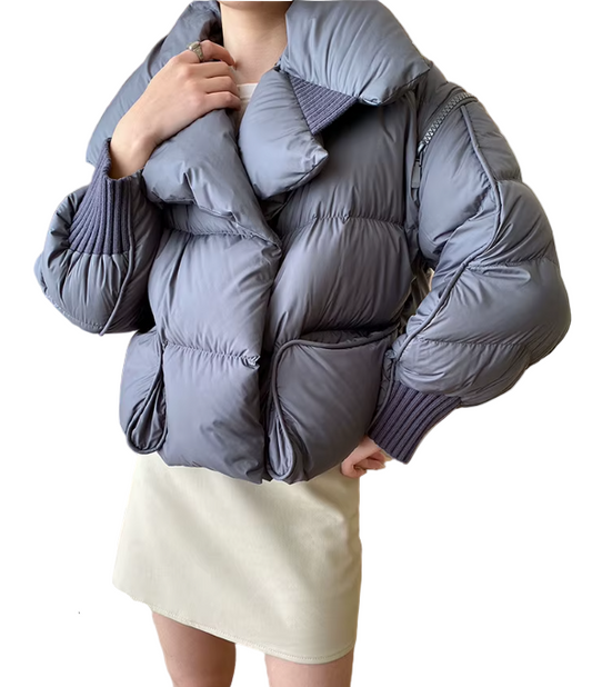 Timeless & Elegant Lightweight 90% White Duck Down Quilted Lapel Collar Warm Parka Jacket for Women - B12-JKT-45