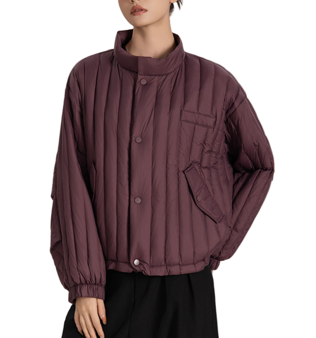 Trendy & Elegant Lightweight Loose Fit Stand up Collar Warm White Duck Down Quilted Jacket for Women - B12-JKT-76