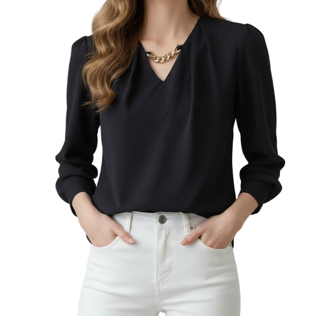 Trendy & Timeless Long Sleeve V-Neck Pullover Blouses for Women  - B13-TOP- 57
