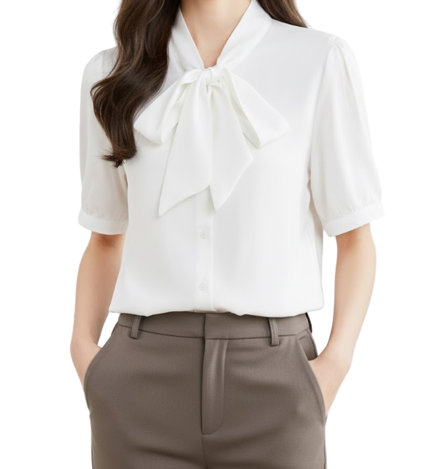 Trendy & Elegant Short Sleeve Bow-Neck Blouses for Women  - B13-TOP- 39