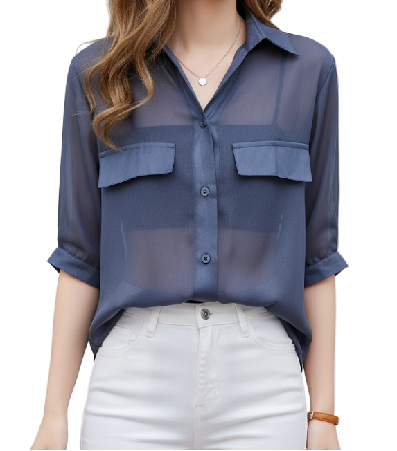 Trendy & Elegant Short Sleeve Pocket Design Shirts for Women  - B13-TOP- 59