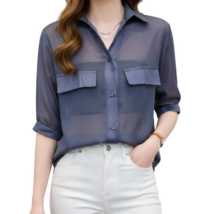 Trendy & Elegant Short Sleeve Pocket Design Shirts for Women  - B13-TOP- 59