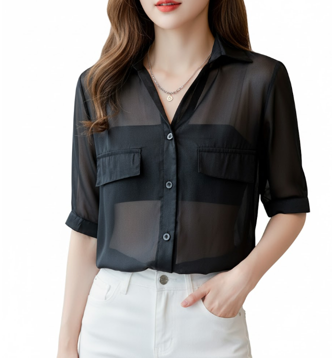 Trendy & Elegant Short Sleeve Pocket Design Shirts for Women  - B13-TOP- 59