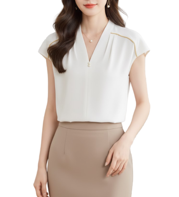 Trendy & Elegant Short Sleeve V-Neck Blouses for Women  - B13-TOP- 38