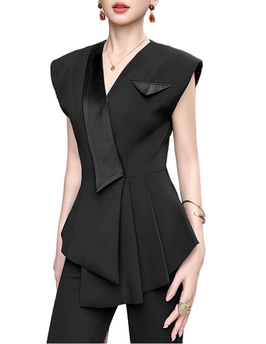 Trendy & Elegant Structured Lapel V-Neck Peplum Blouse Blazer - B4-BLZ-06