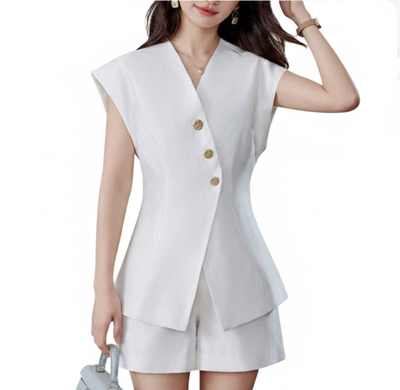 Trendy & Elegant Two-Piece Cap-Sleeve Shorts Suit - B15-SUIT-04