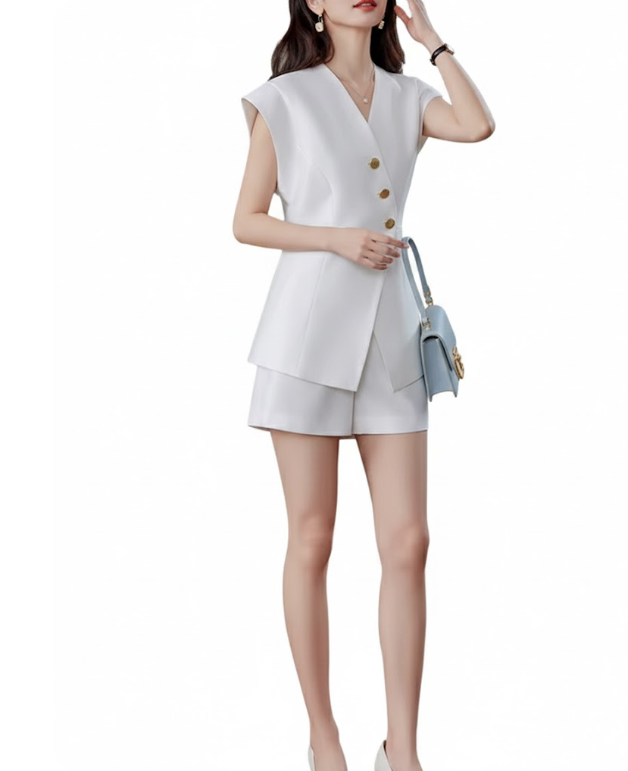 Trendy & Elegant Two-Piece Cap-Sleeve Shorts Suit - B15-SUIT-04