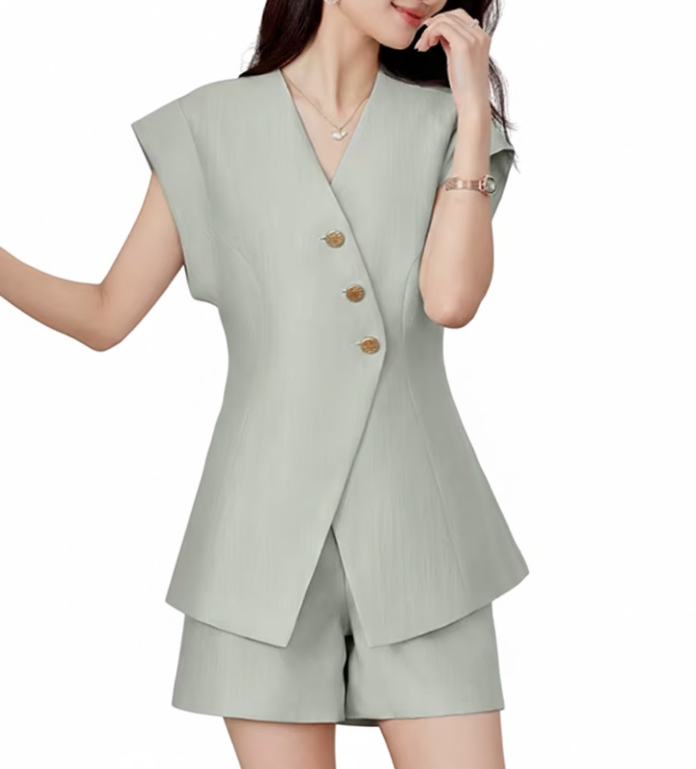 Trendy & Elegant Two-Piece Cap-Sleeve Shorts Suit - B15-SUIT-04