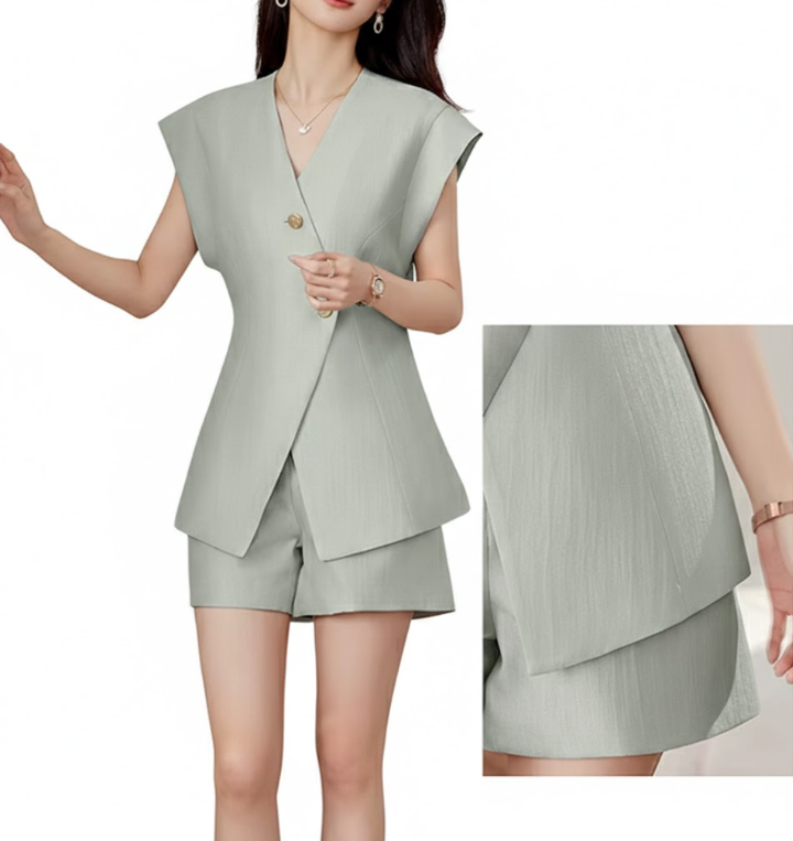 Trendy & Elegant Two-Piece Cap-Sleeve Shorts Suit - B15-SUIT-04